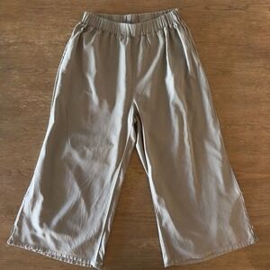 Giocam 100% Peruvian Cotton Wide Leg Cropped Elastic Waist Summer Pant-Greige-LG